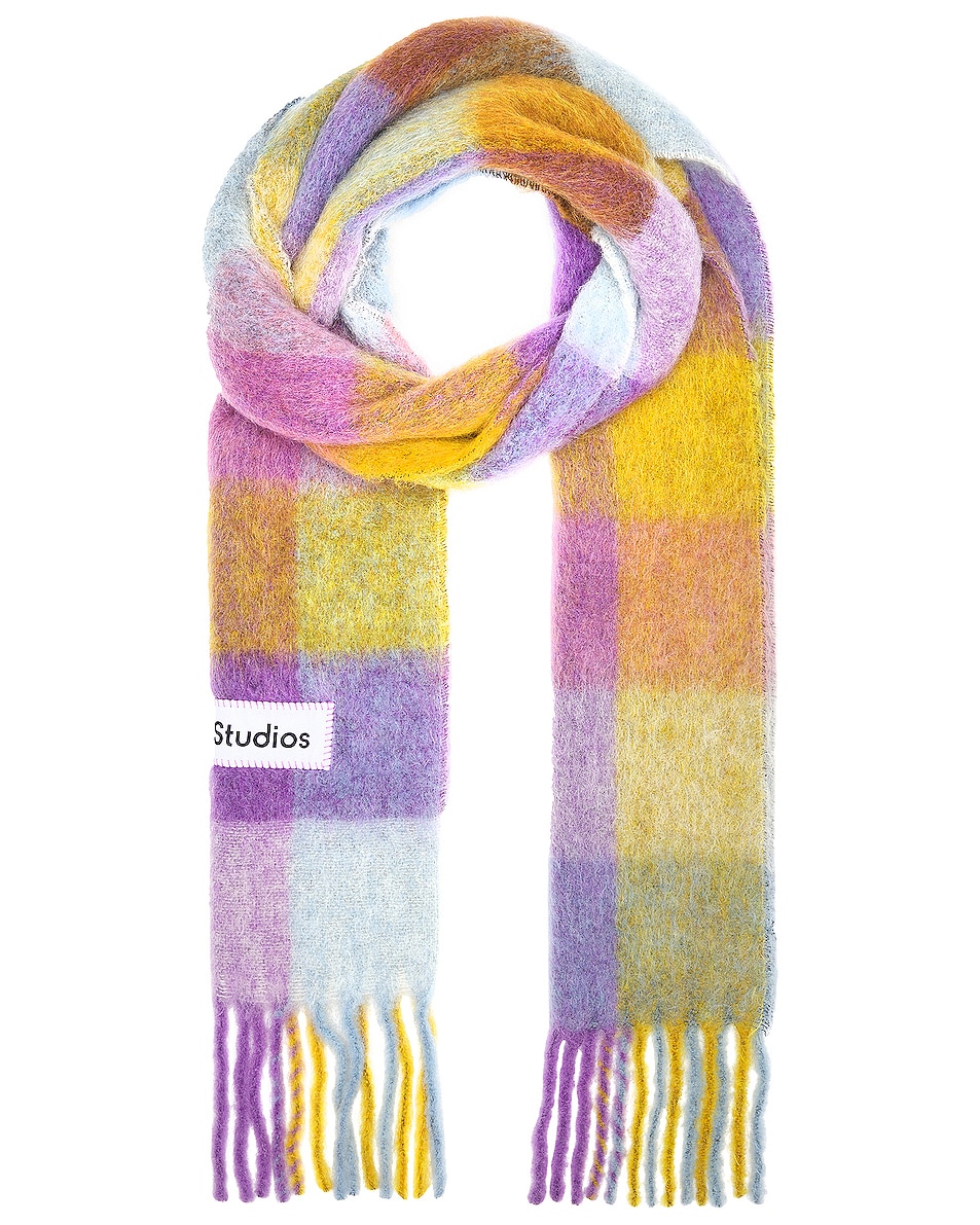 Image 1 of Acne Studios Striped Scarf in Violet, Yellow, & Blue