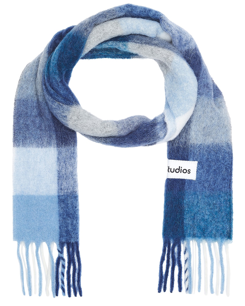 Image 1 of Acne Studios Vally Scarf in Indigo, Grey, & Light Blue