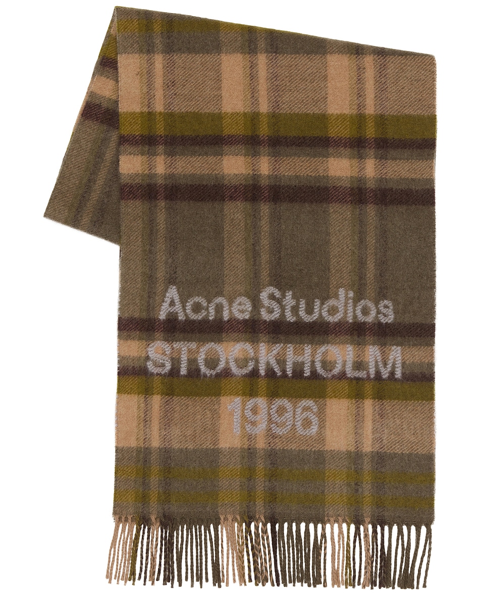 Image 1 of Acne Studios Venus Check 1996 Scarf in Olive Green & Grey