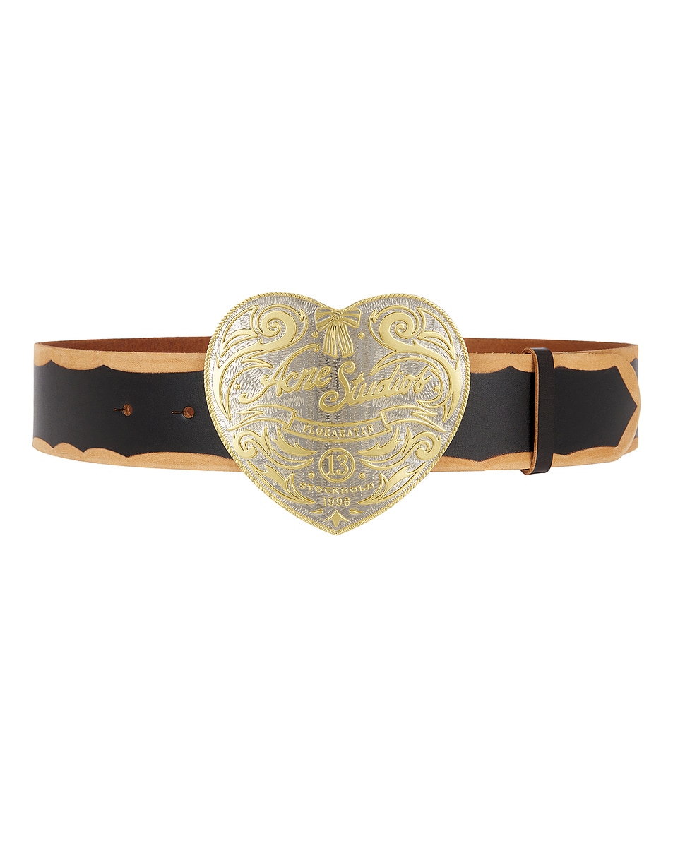 Image 1 of Acne Studios Heart Buckle Belt in Black & Camel