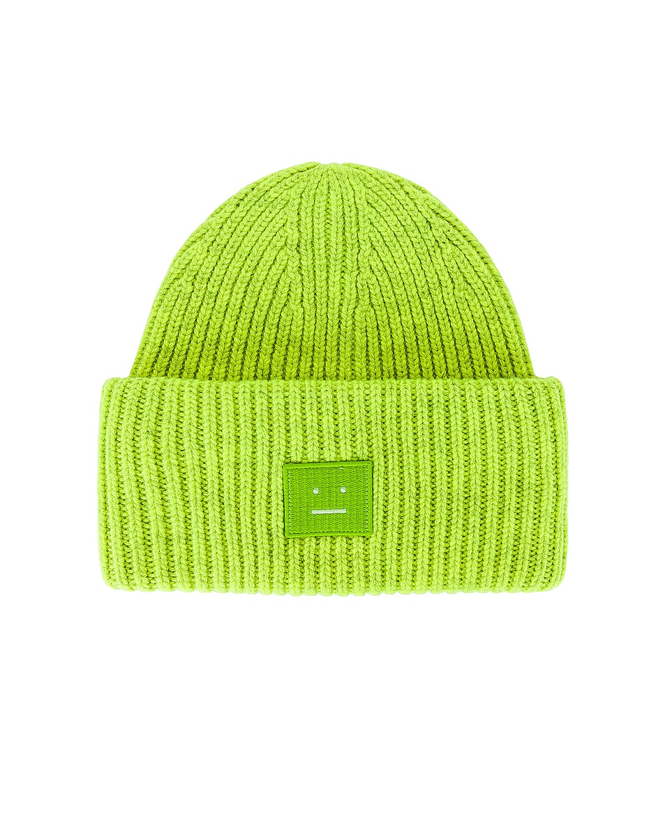 Image 1 of Acne Studios Pansy Face Beanie in Neon Green