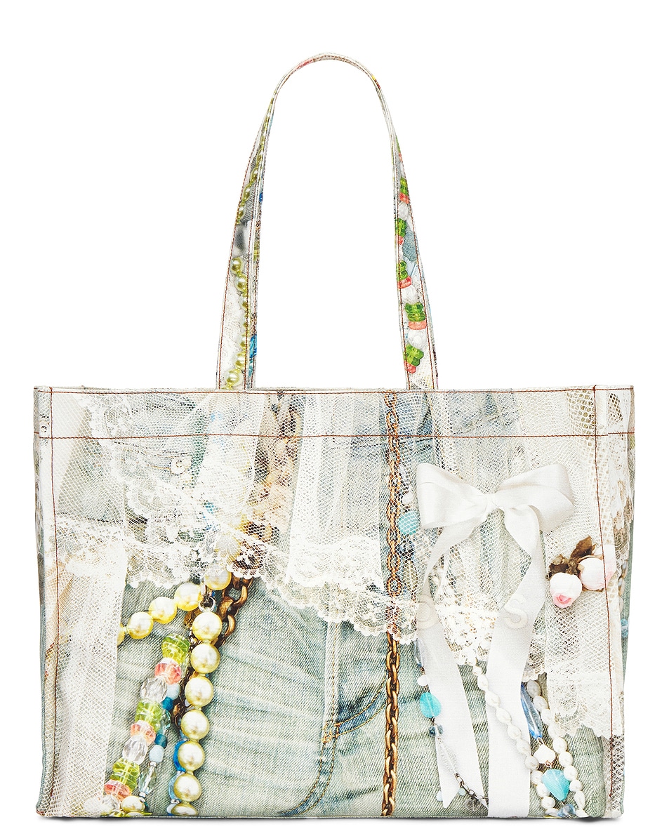 Image 1 of Acne Studios Tote Bag in White & Green