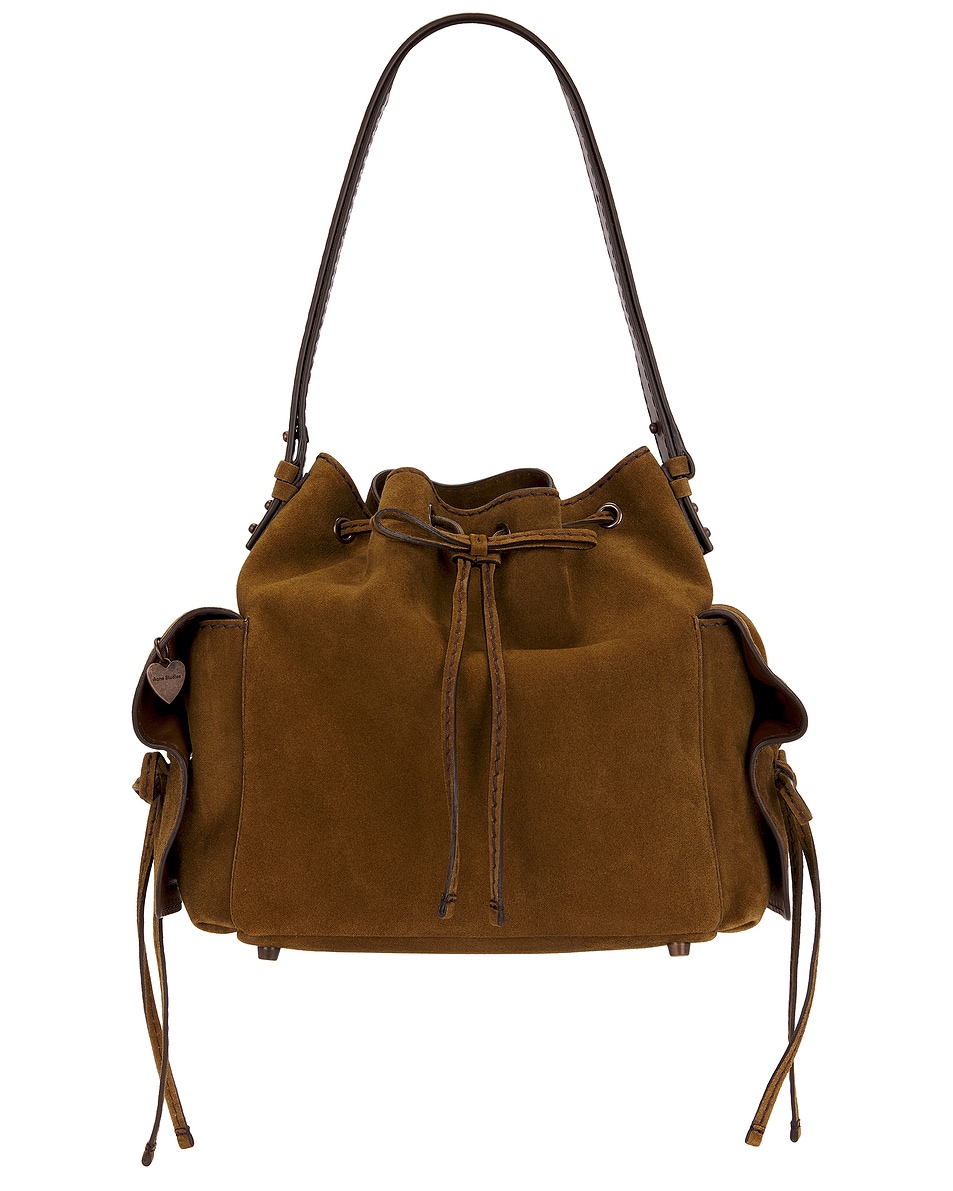 Image 1 of Acne Studios Multipocket Bucket Suede Bag in Cognac Brown