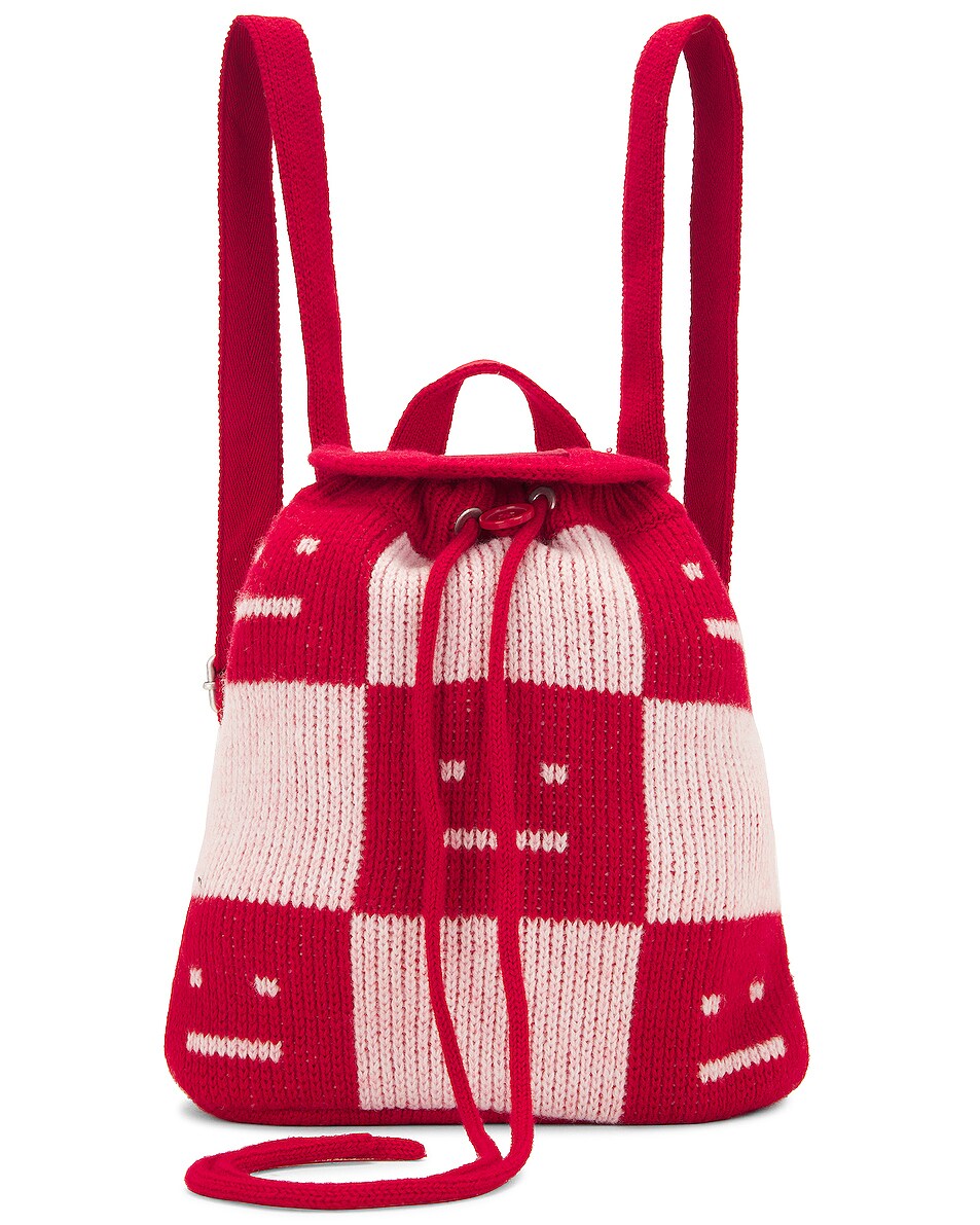 Image 1 of Acne Studios Checkerboard Backpack in Deep Red & Faded Pink Melange