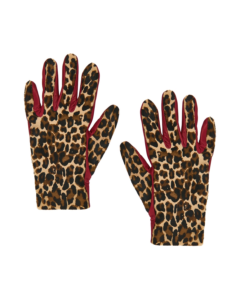 Image 1 of AGNELLE Susan Pony Hair Gloves in Cardinal & Panthere