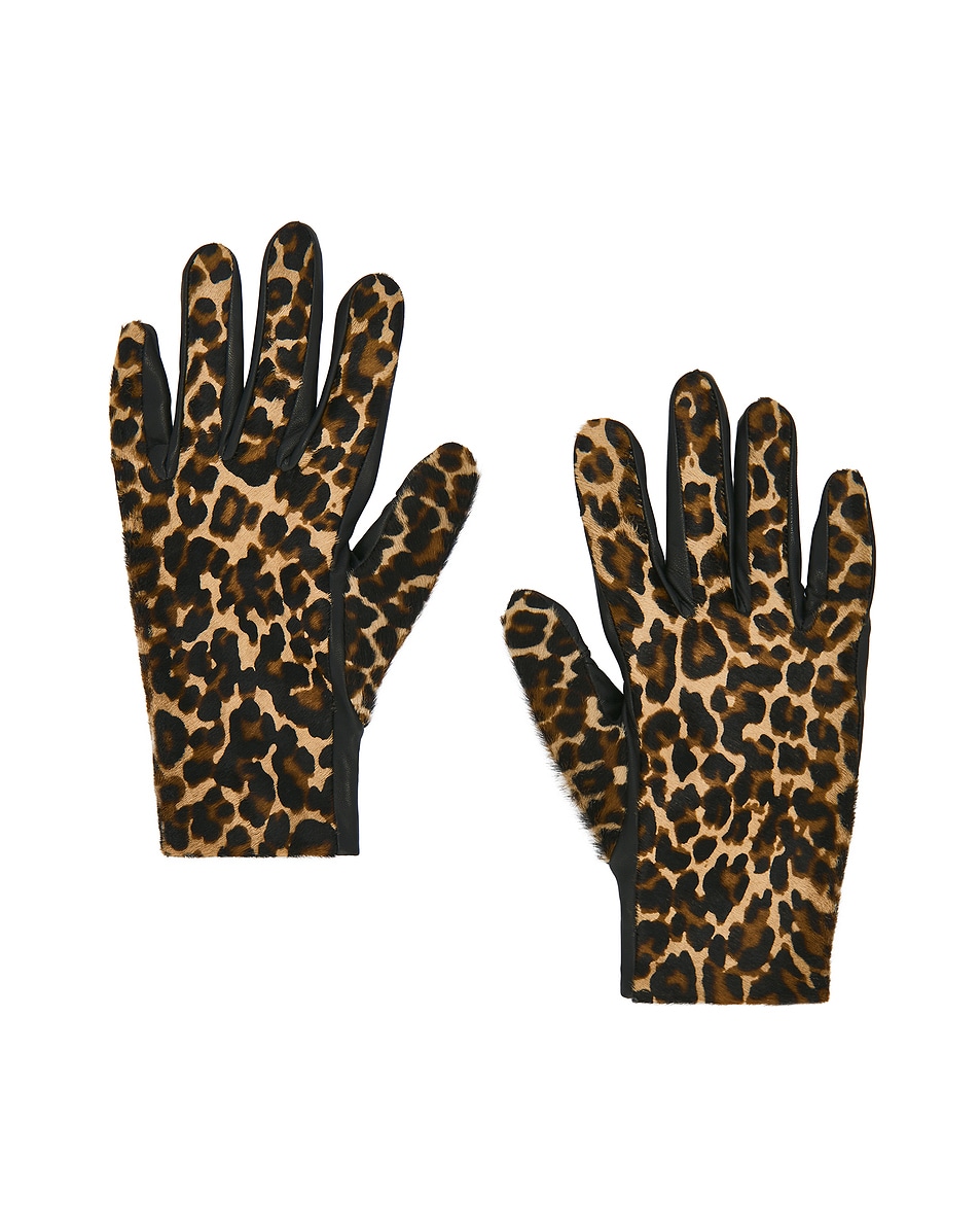 Image 1 of AGNELLE Susan Pony Hair Gloves in Noir & Panthere