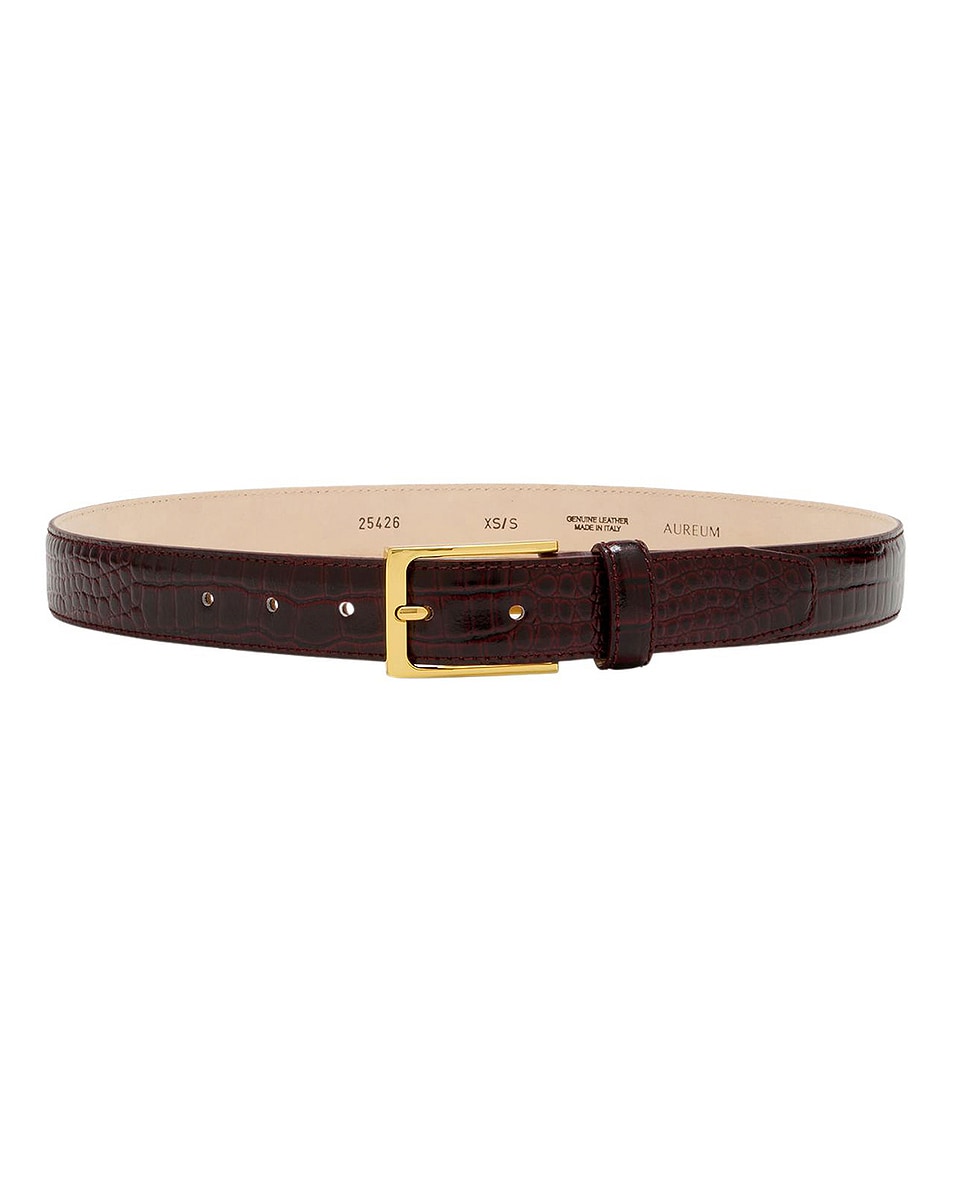 Image 1 of AUREUM No. 5 Crocodile Embossed Belt in Bordeaux & Gold