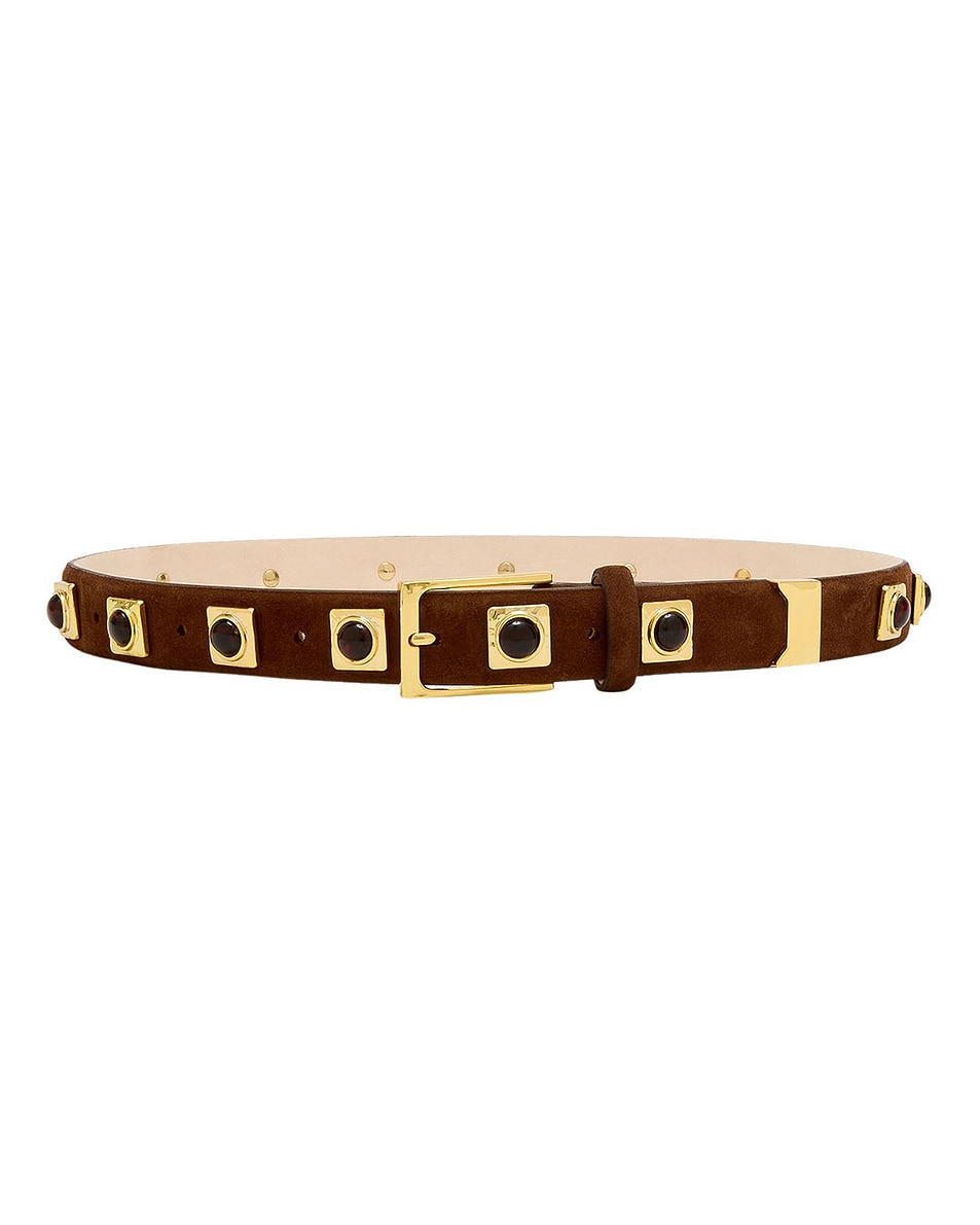 Image 1 of AUREUM No. 2 Studded Belt in Chocolate Suede & Gold