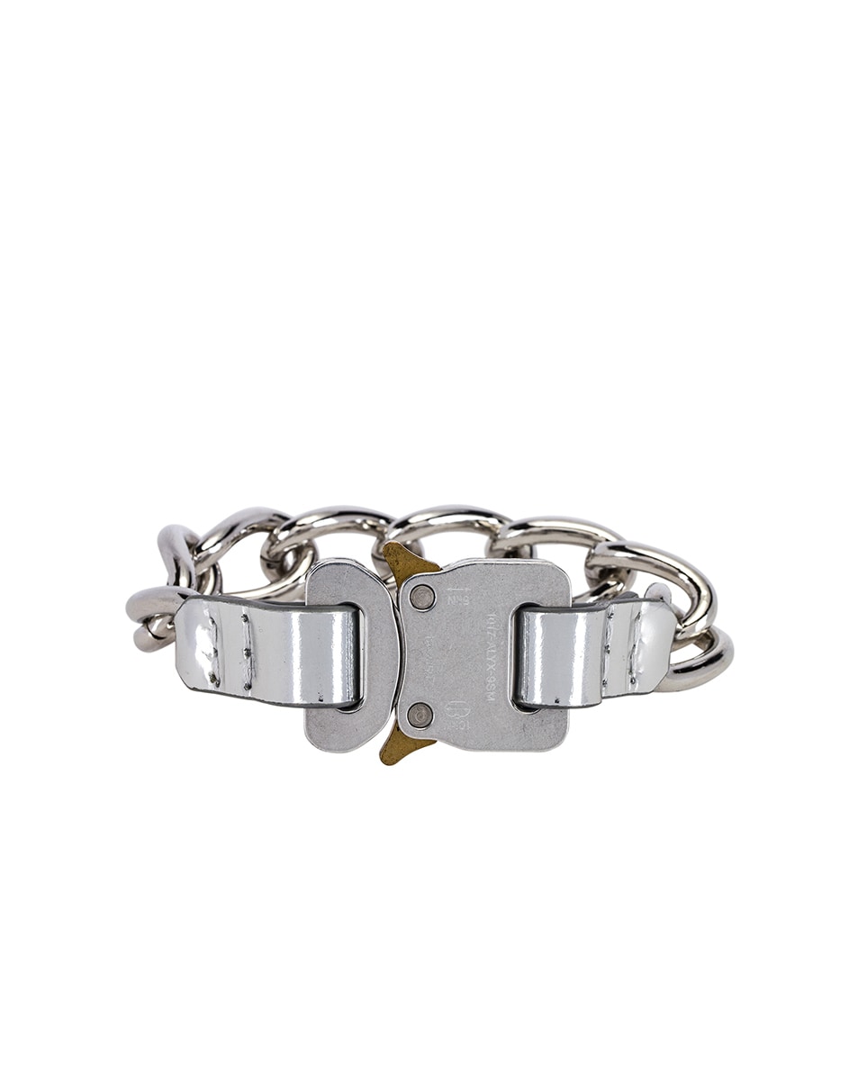 1017 ALYX 9SM Chain Bracelet With Leather Details in Silver | FWRD