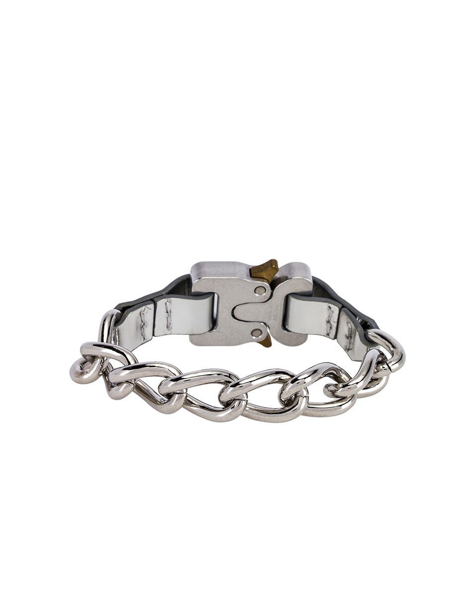 1017 ALYX 9SM Chain Bracelet With Leather Details in Silver | FWRD