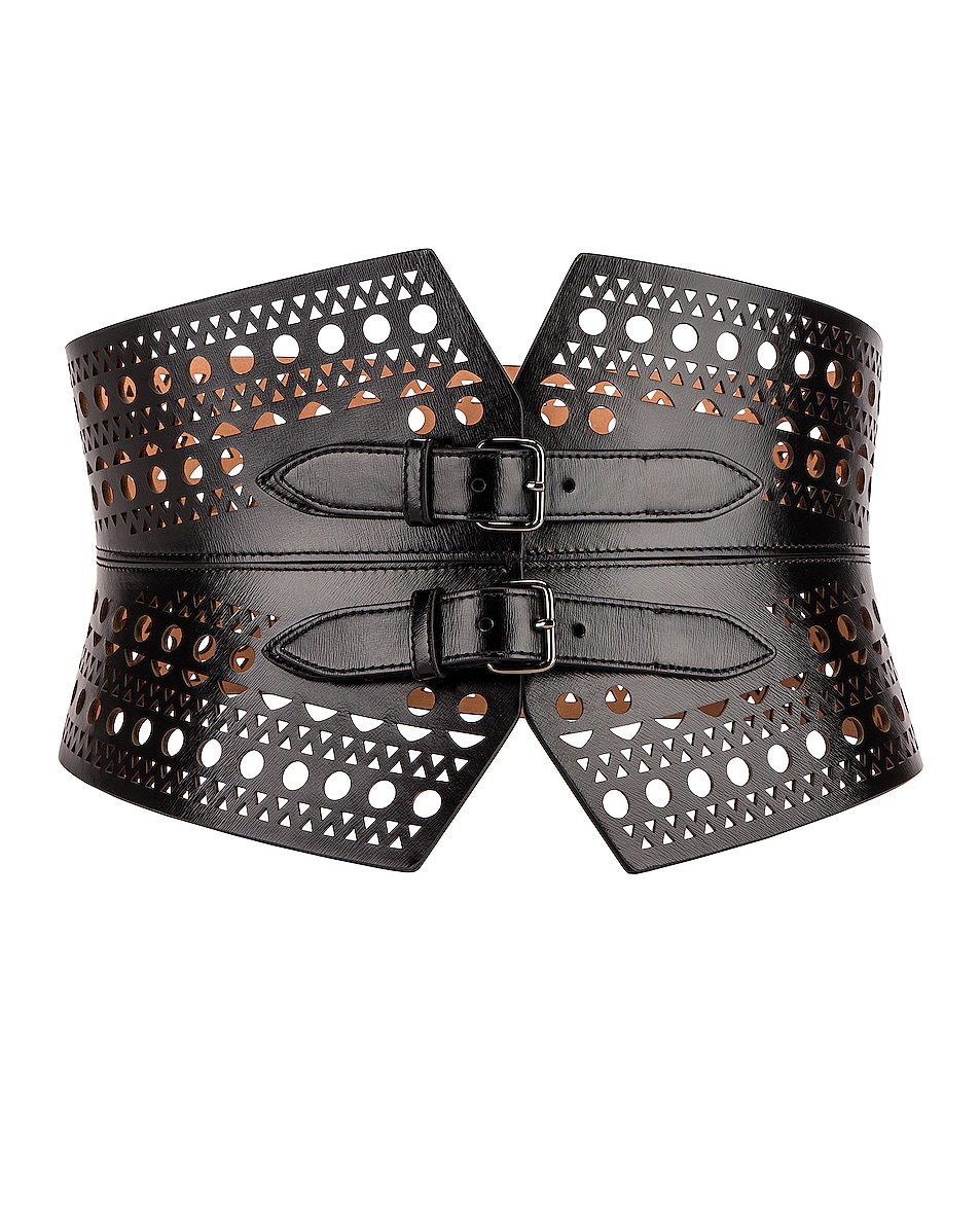 Image 1 of ALAÏA Double Buckle Belt in Noir
