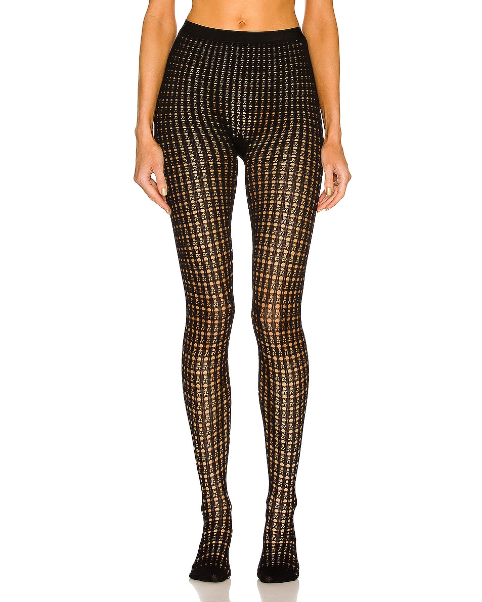 Image 1 of ALAÏA Lace Stretch Viscose Tights in Noir