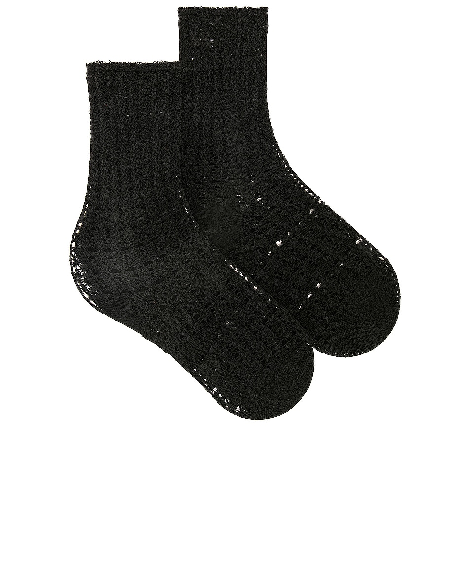 Image 1 of ALAÏA Lace Stretch Viscose Socks in Noir