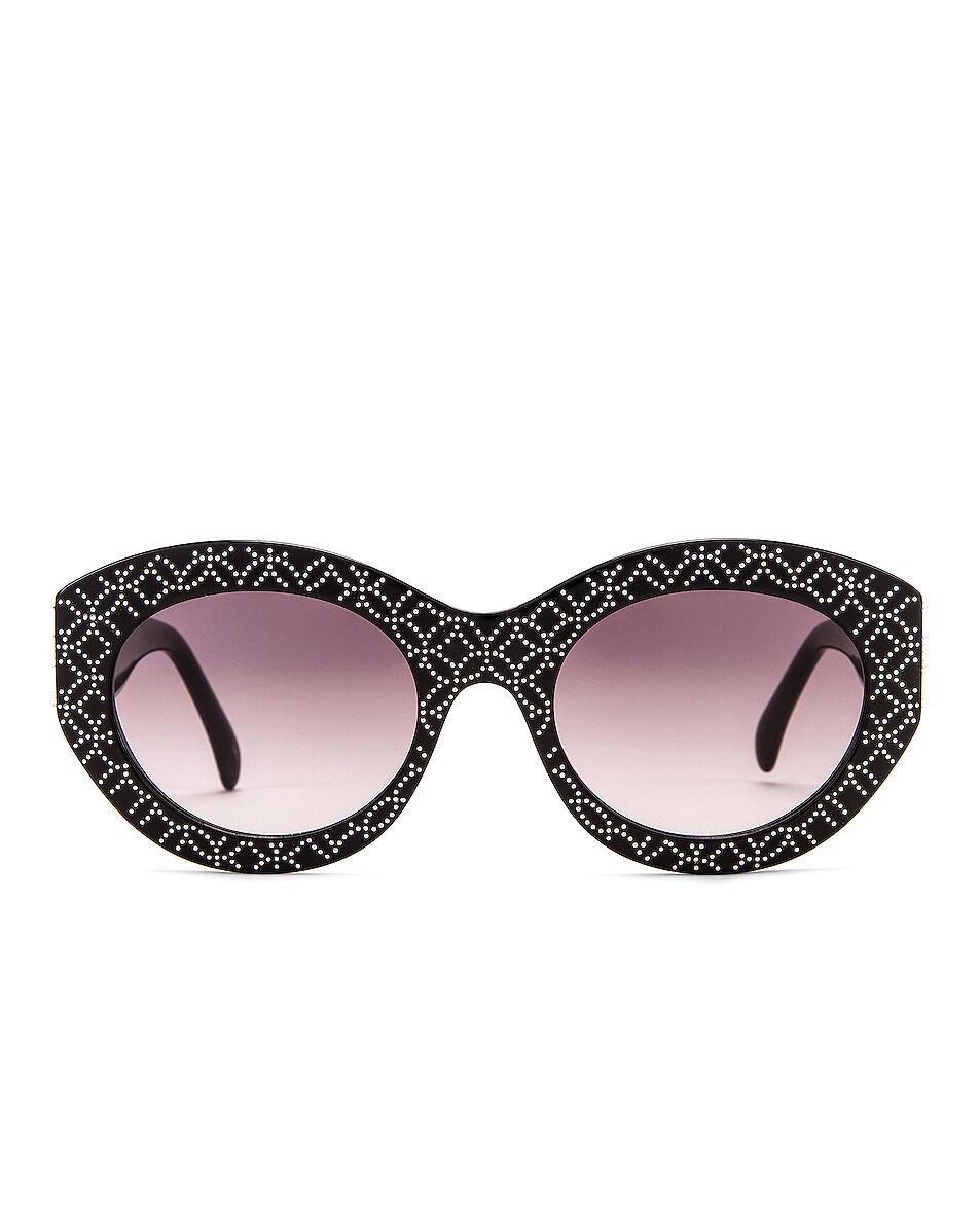 Image 1 of ALAÏA Almond Stud Sunglasses in Shiny Black & Silver