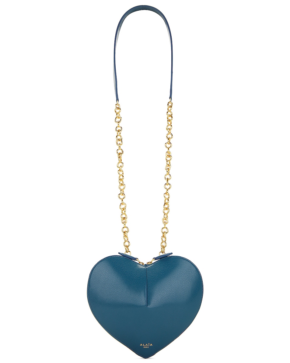 Image 1 of ALAÏA Le Coeur Heart Chain Bag in Blue Ardoise
