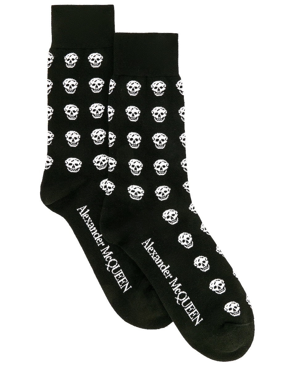 Image 1 of Alexander McQueen Skull Short Sock in Black & Ivory