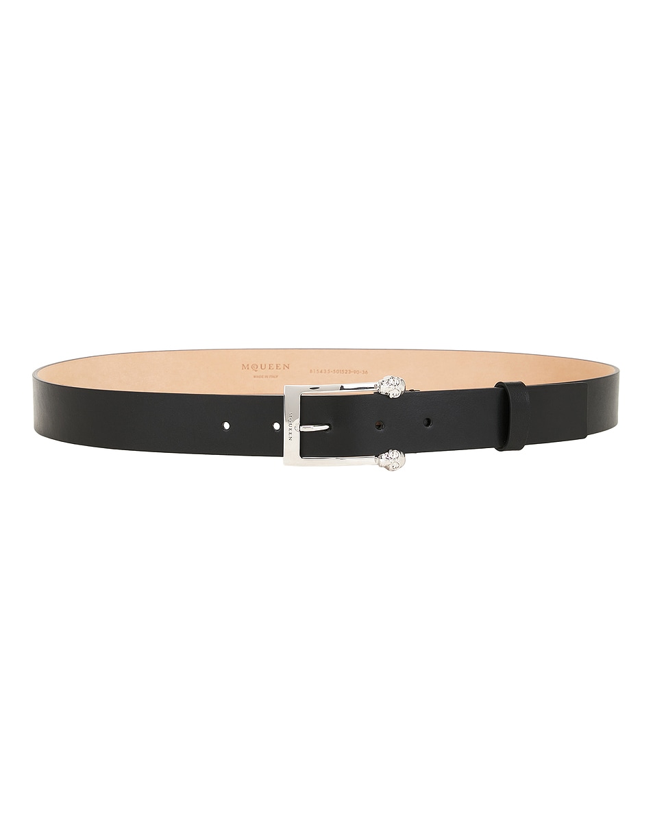 Image 1 of McQueen Twin Skull Belt 30mm in Black & Silver
