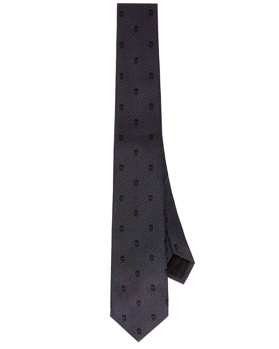 Image 1 of McQueen Skull Polka Dot Tie in Graphite & Black