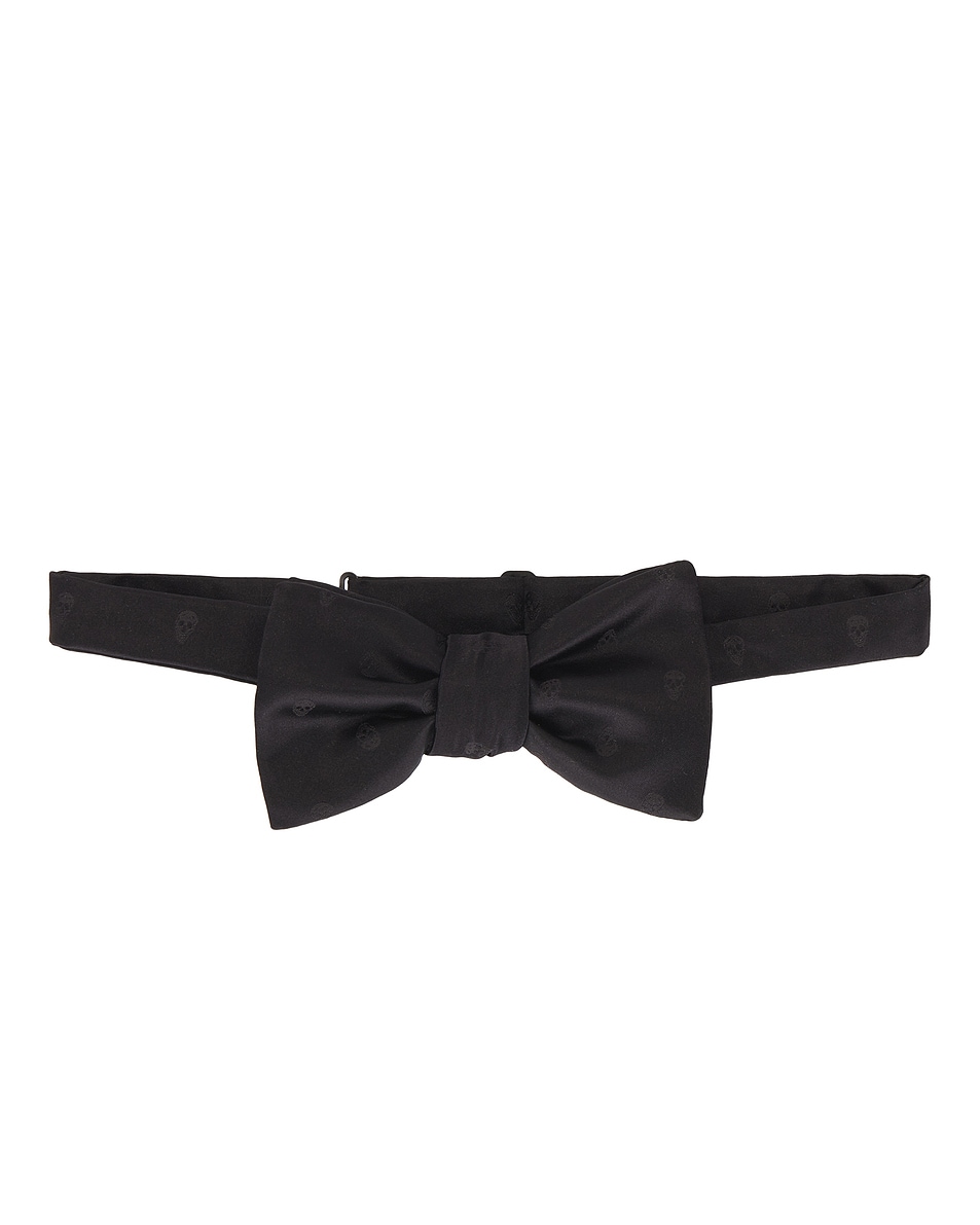 Image 1 of McQueen Skull Satin Bow Tie in Black