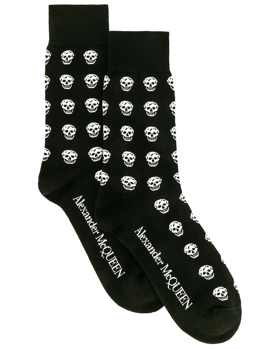 Image 1 of Alexander McQueen Short Skull Socks in Black & Ivory