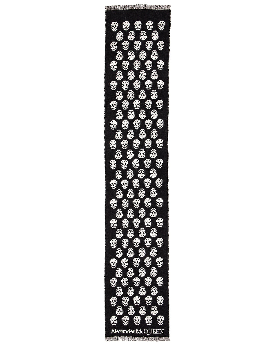 Image 1 of Alexander McQueen Reversible Scarf in Black & Ivory