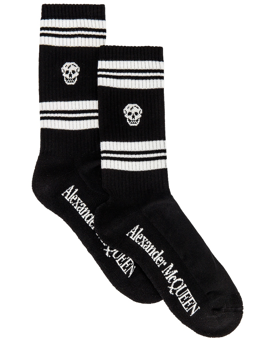 Image 1 of Alexander McQueen Skull Stripe Socks in Black & Ivory