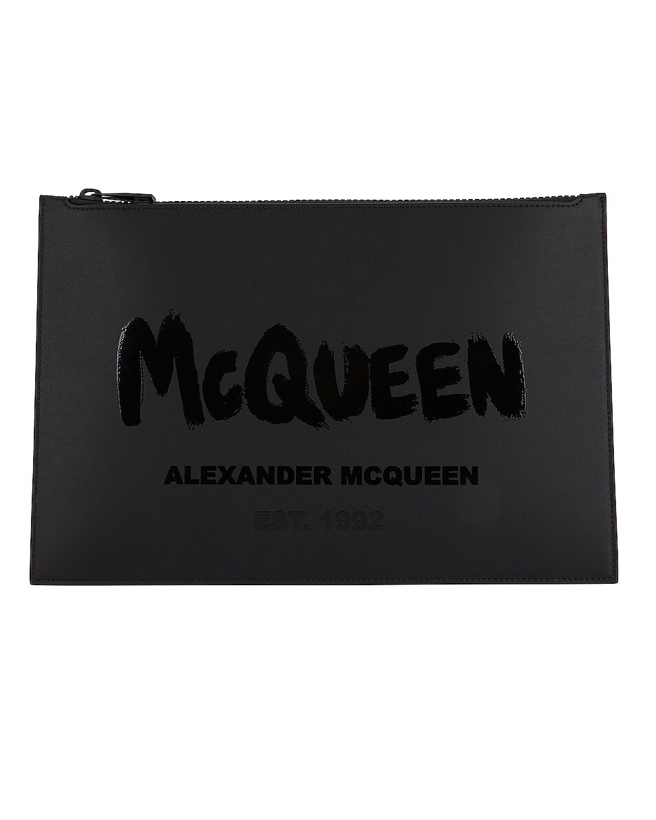 Image 1 of Alexander McQueen Flat Zip Pouch in Black