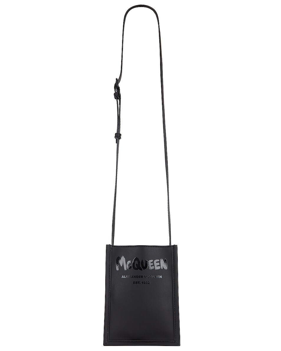 Image 1 of Alexander McQueen Mini Crossover Bag in Black & Shiny Black