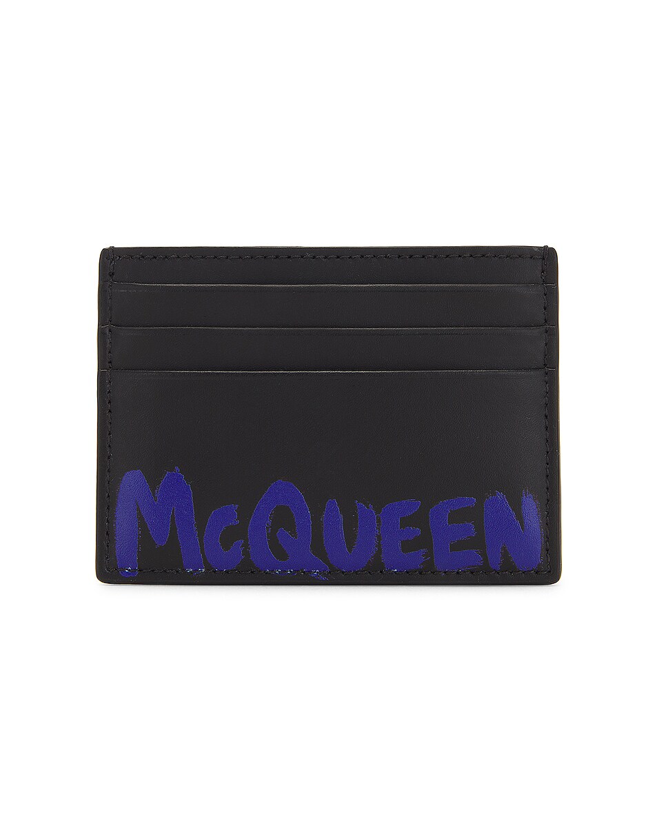 Image 1 of Alexander McQueen 6CC Card Holder in Black & Ultramarine