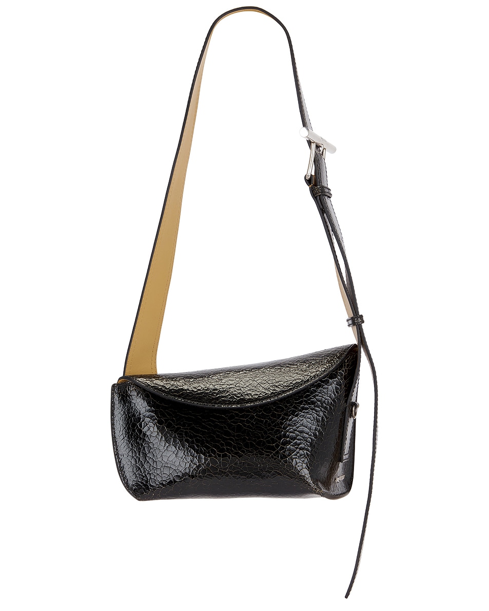 Image 1 of Alexander McQueen Crackled Leather Sling Bag in Black & Caramel