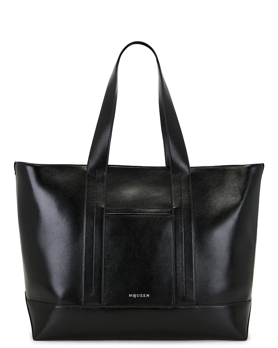 Image 1 of McQueen Shopper Tote in Black & Silver