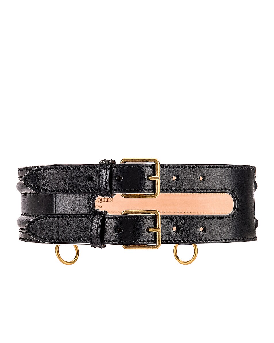 Image 1 of Alexander McQueen Wide Leather Belt in Black