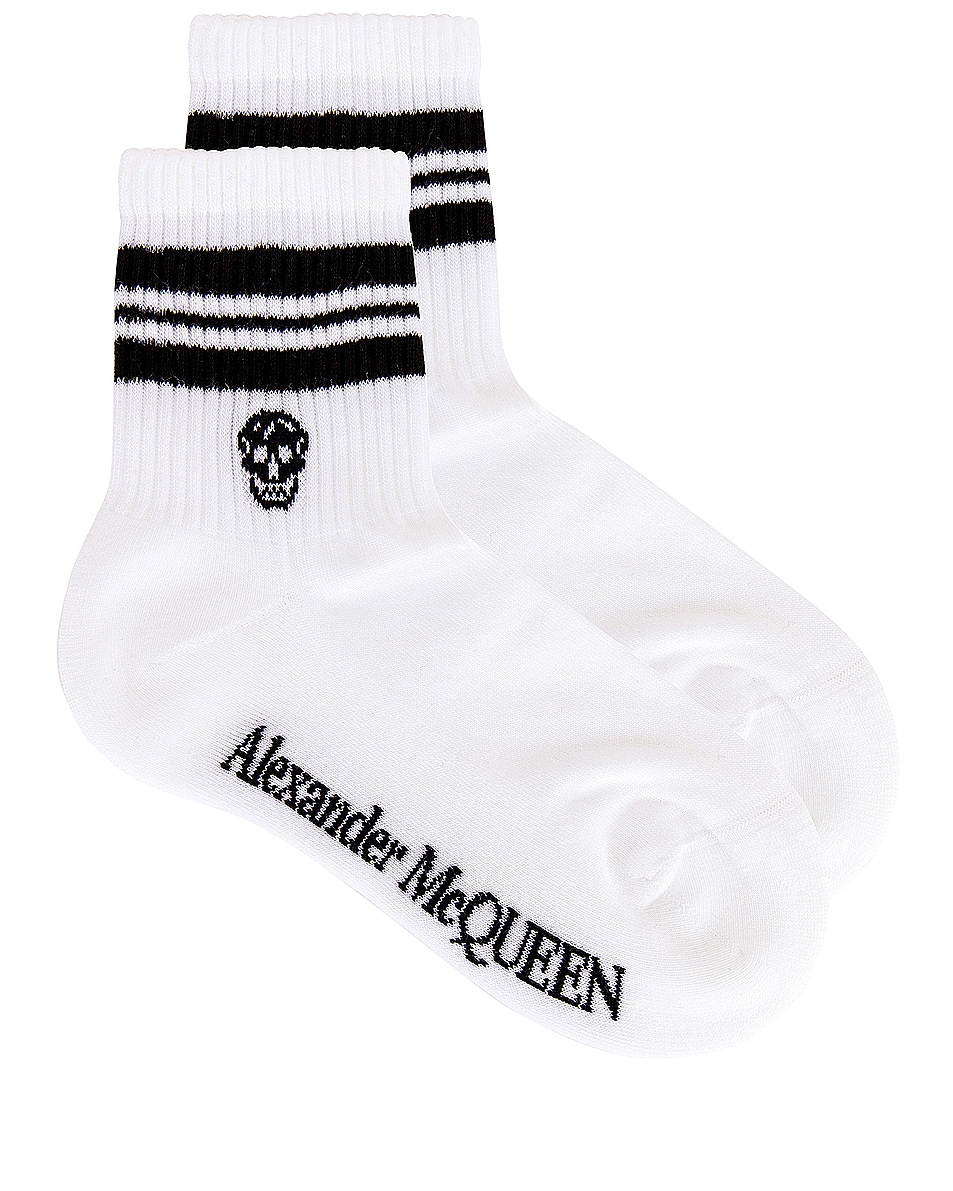 Image 1 of Alexander McQueen Skull Stripe Socks in White & Black