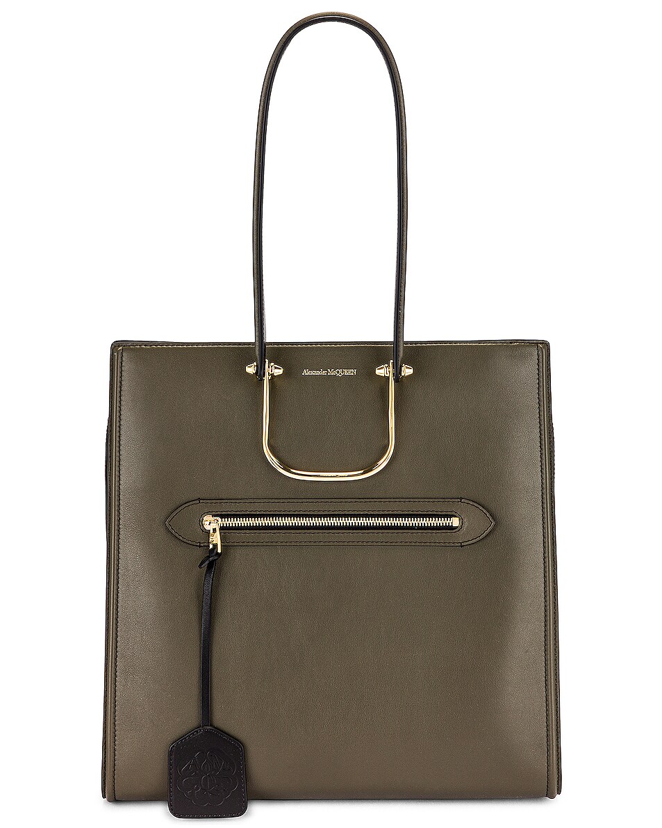 Image 1 of Alexander McQueen The Tall Story Tote in Khaki & Black