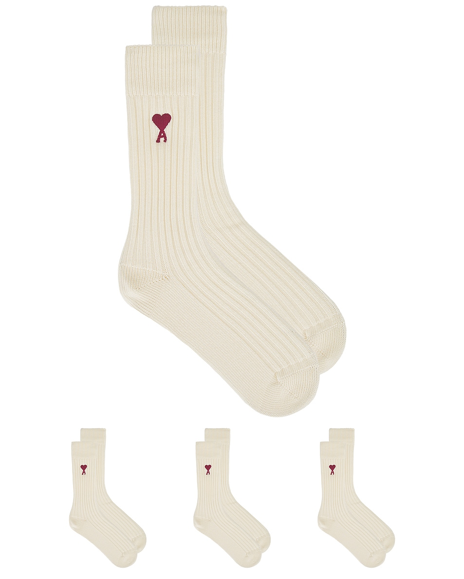 Image 1 of AMI Paris Three Pack ADC Socks in Off White