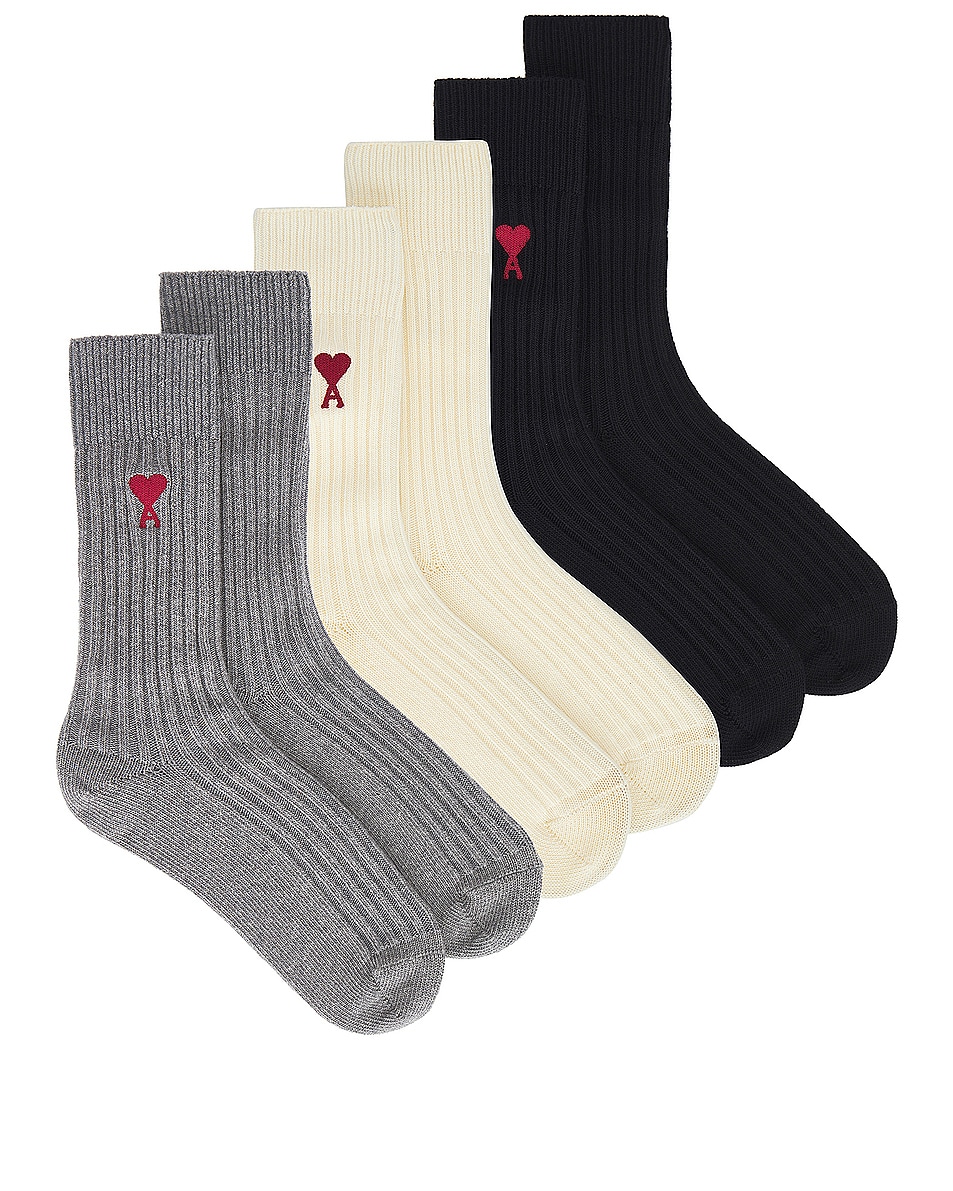 Image 1 of ami Three Pack ADC Socks in Off White, Grey, & Black