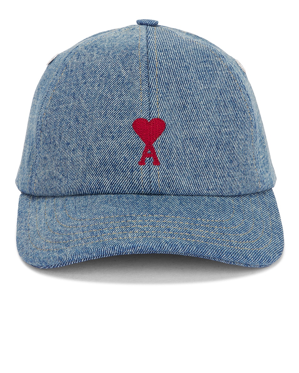 Image 1 of AMI Paris Red ADC Cap in Used Indigo Denim