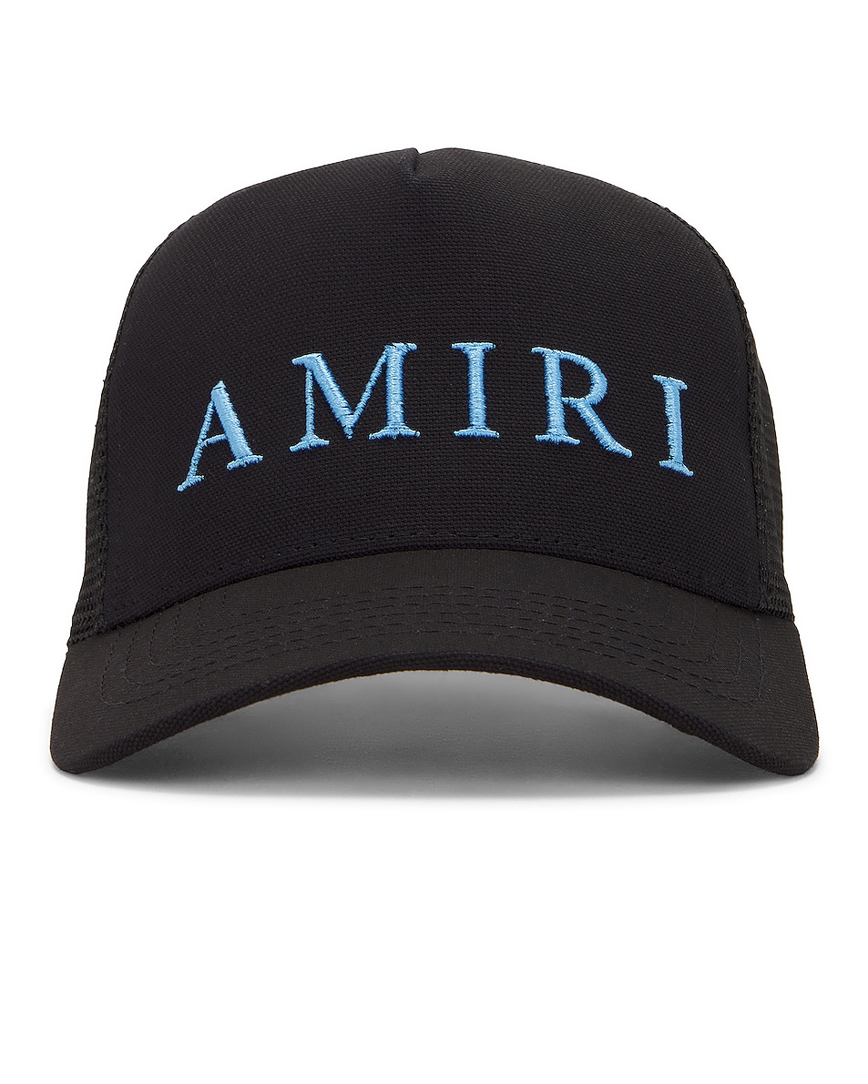 Image 1 of Amiri "amiri" Trucker Hat in Black & Carolina Blue