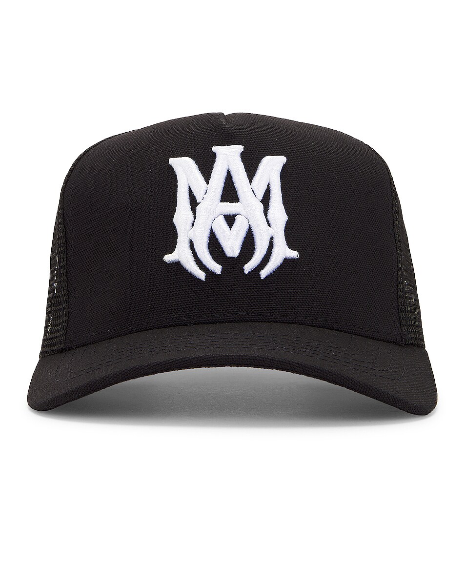 Image 1 of Amiri Ma Logo Trucker Hat in Black & White