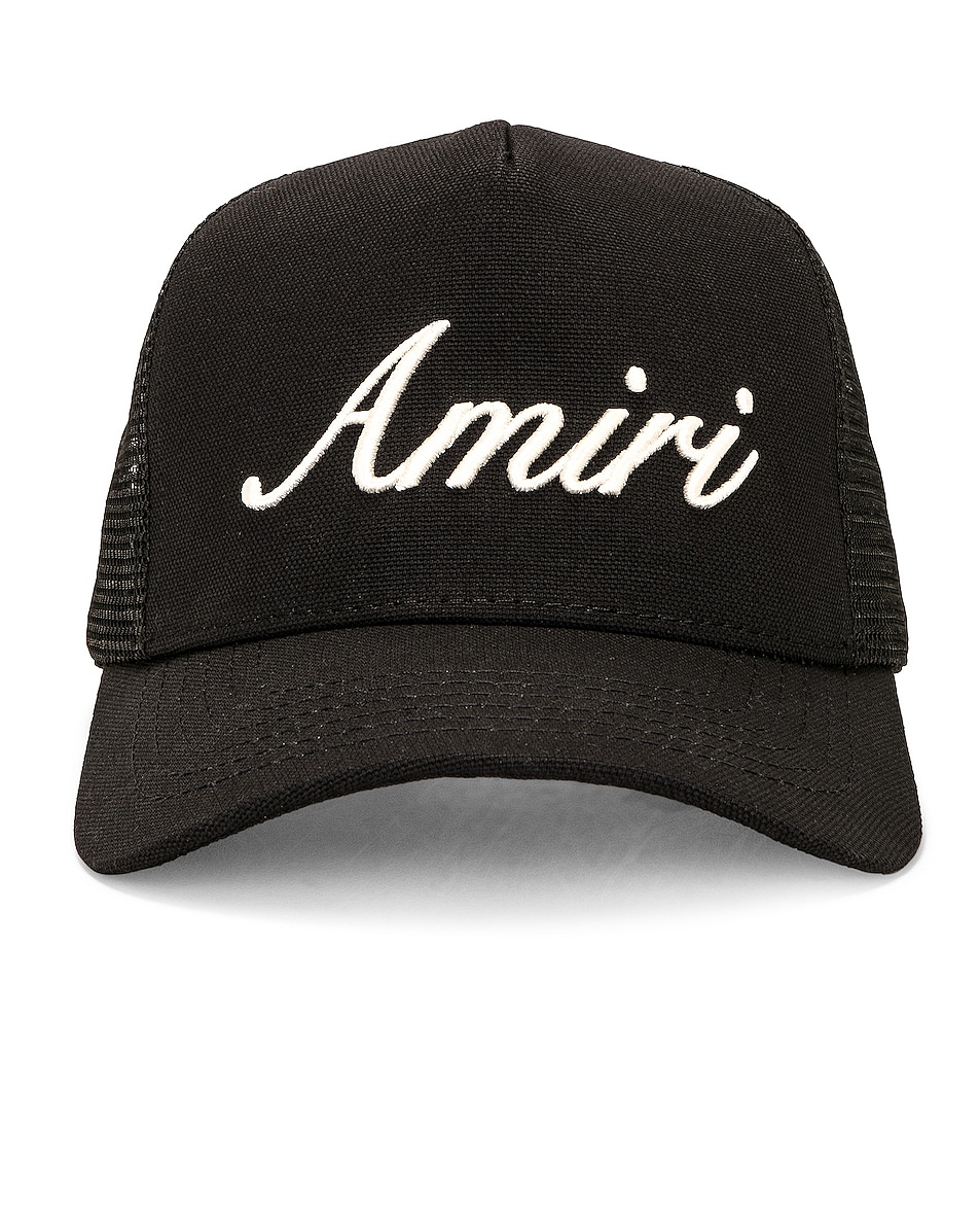 Amiri Amiri Script Trucker Hat in Black | FWRD