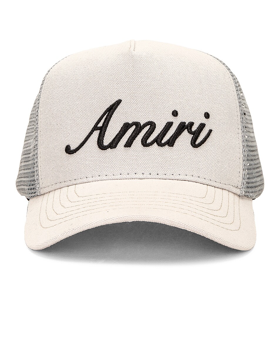 Image 1 of Amiri Amiri Script Trucker Hat in Alabaster