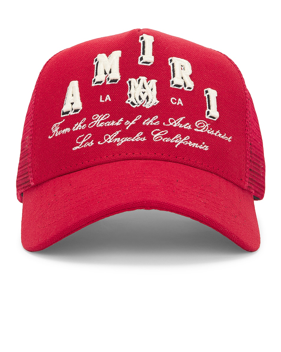 Image 1 of Amiri Amiri Varsity Trucker Hat in Red