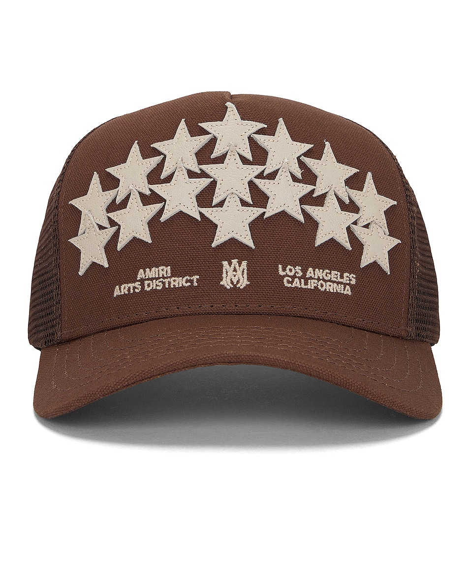 Image 1 of Amiri Leather Star Trucker in Brown