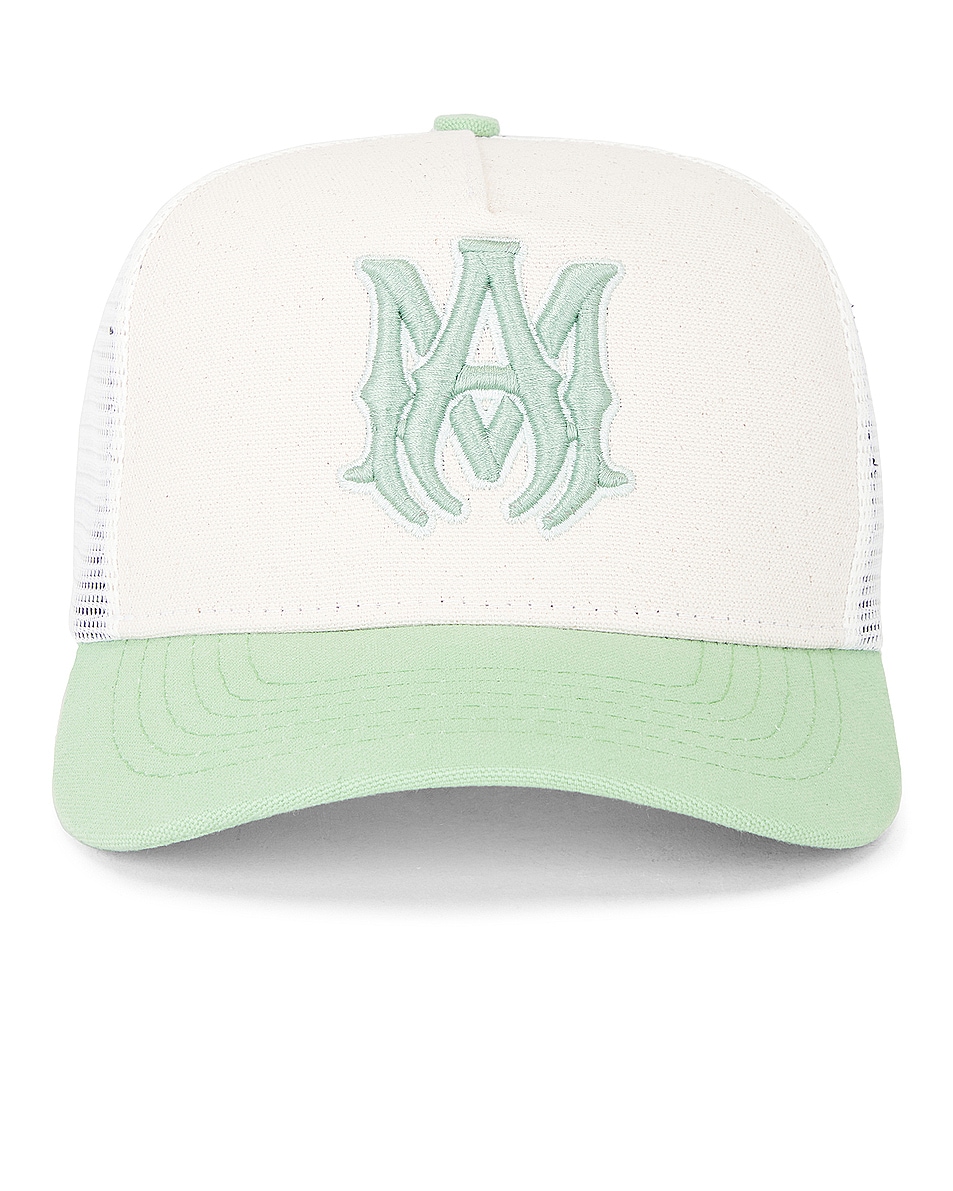 Image 1 of Amiri Two Tone MA Trucker Hat in Natural Mineral Green