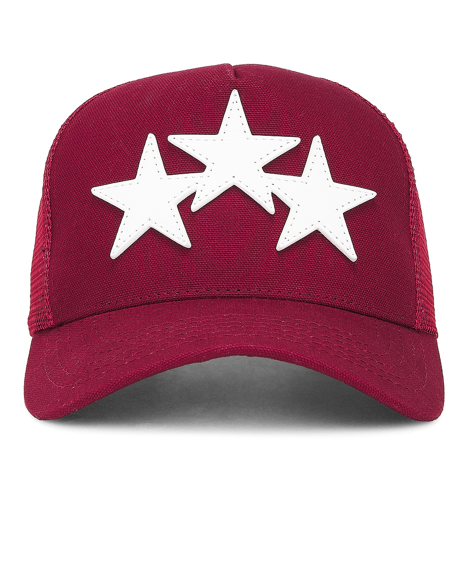 Image 1 of Amiri 3 Star Trucker Hat in Burgundy