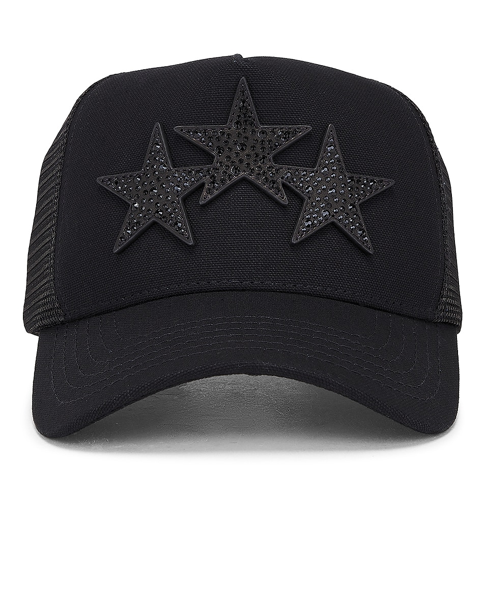 Image 1 of Amiri Crystal 3 Star Trucker Hat in Black Black