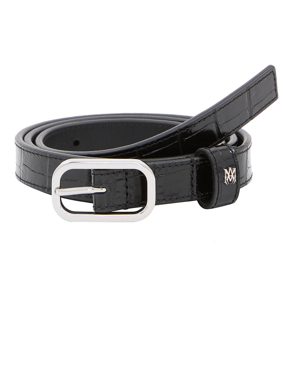 Image 1 of Amiri Croc Embossed 2cm Belt in Black & Nickel