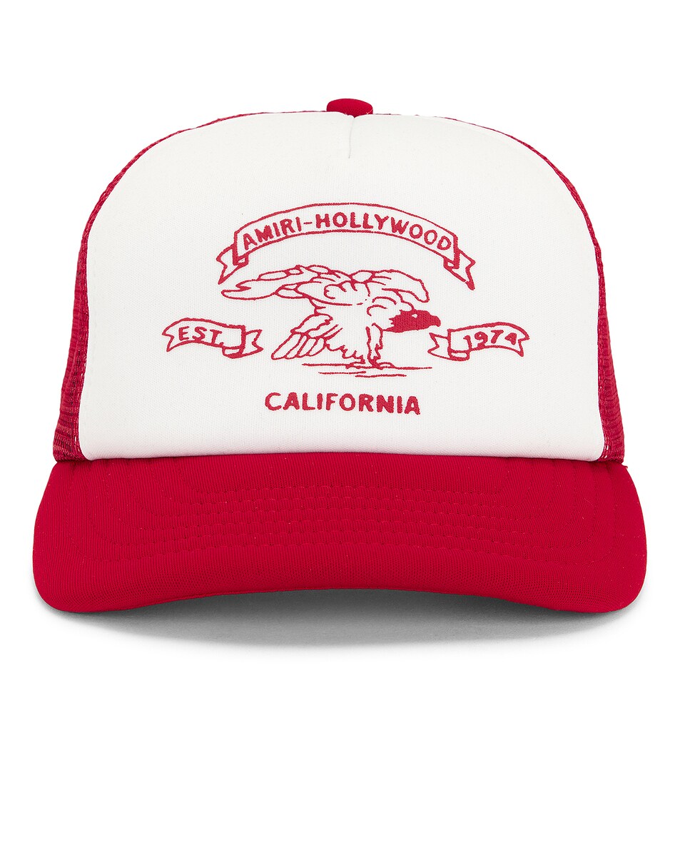 Image 1 of Amiri Eagle Trucker Hat in Red Rose