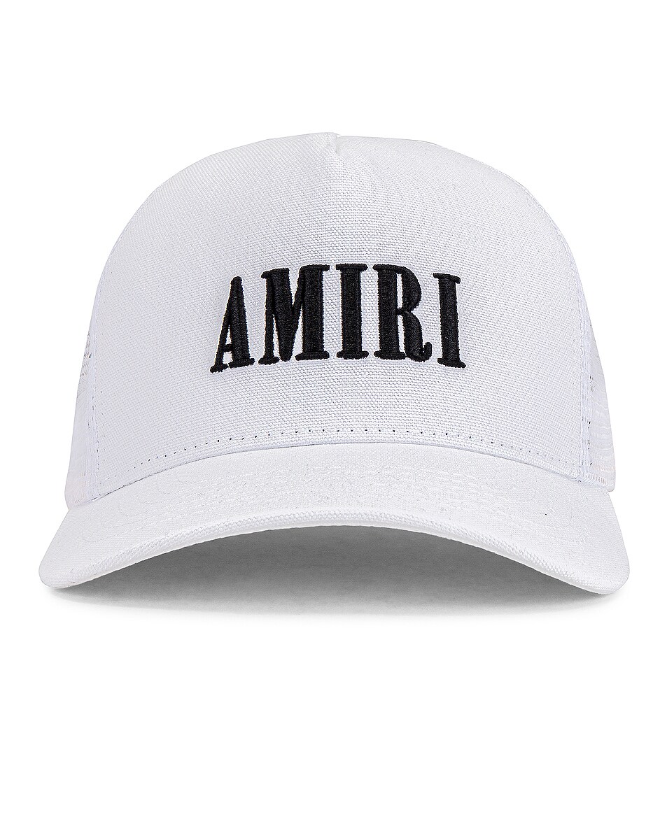 Image 1 of Amiri Core Logo Trucker Hat in White & Black