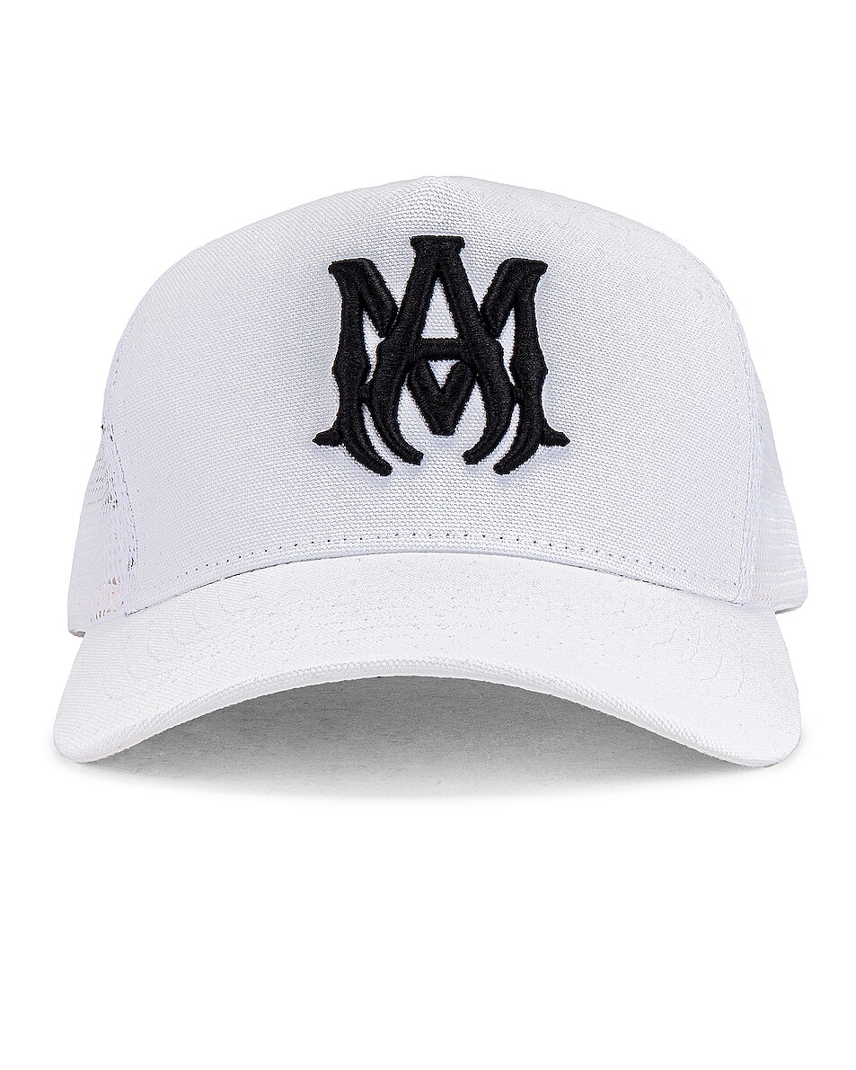 Image 1 of Amiri MA Logo Trucker Hat in White & Black